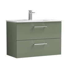 Nuie Arno 800mm Wall Hung 2 Drawer Vanity & Basin 2 Contemporary Satin Green MFC Painted Matt 557x800x390mm - JJ Building Materials