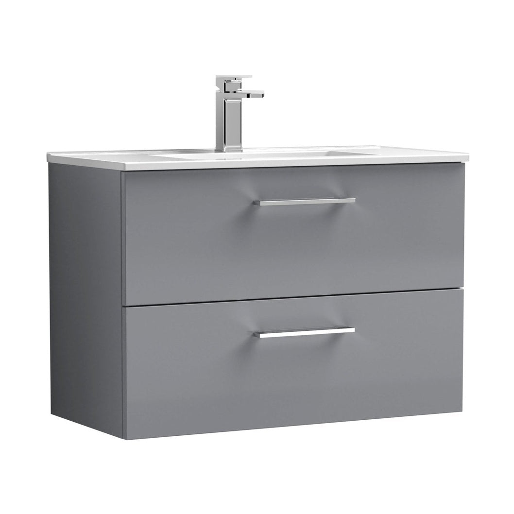 Nuie Arno 800mm Wall Hung 2 Drawer Vanity & Basin 2 Contemporary Satin Grey 554x800x390mm - JJ Building Materials