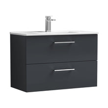 Nuie Arno 800mm Wall Hung 2 Drawer Vanity & Basin 2 Contemporary Soft Black MFC Painted Matt 554x800x390mm - JJ Building Materials