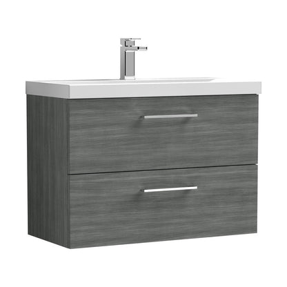 Nuie Arno 800mm Wall Hung 2 Drawer Vanity & Basin 3 Contemporary Anthracite Woodgrain MFC Textured Woodgrain 589x810x395mm - JJ Building Materials
