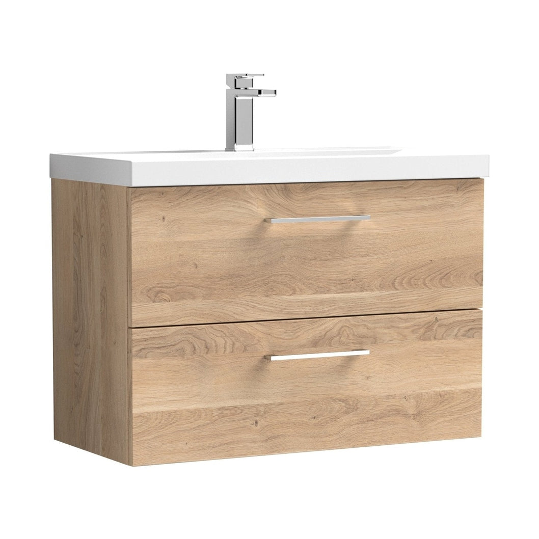 Nuie Arno 800mm Wall Hung 2-drawer Vanity & Basin 3 Contemporary Bleached Oak 590x810x395mm - JJ Building Materials