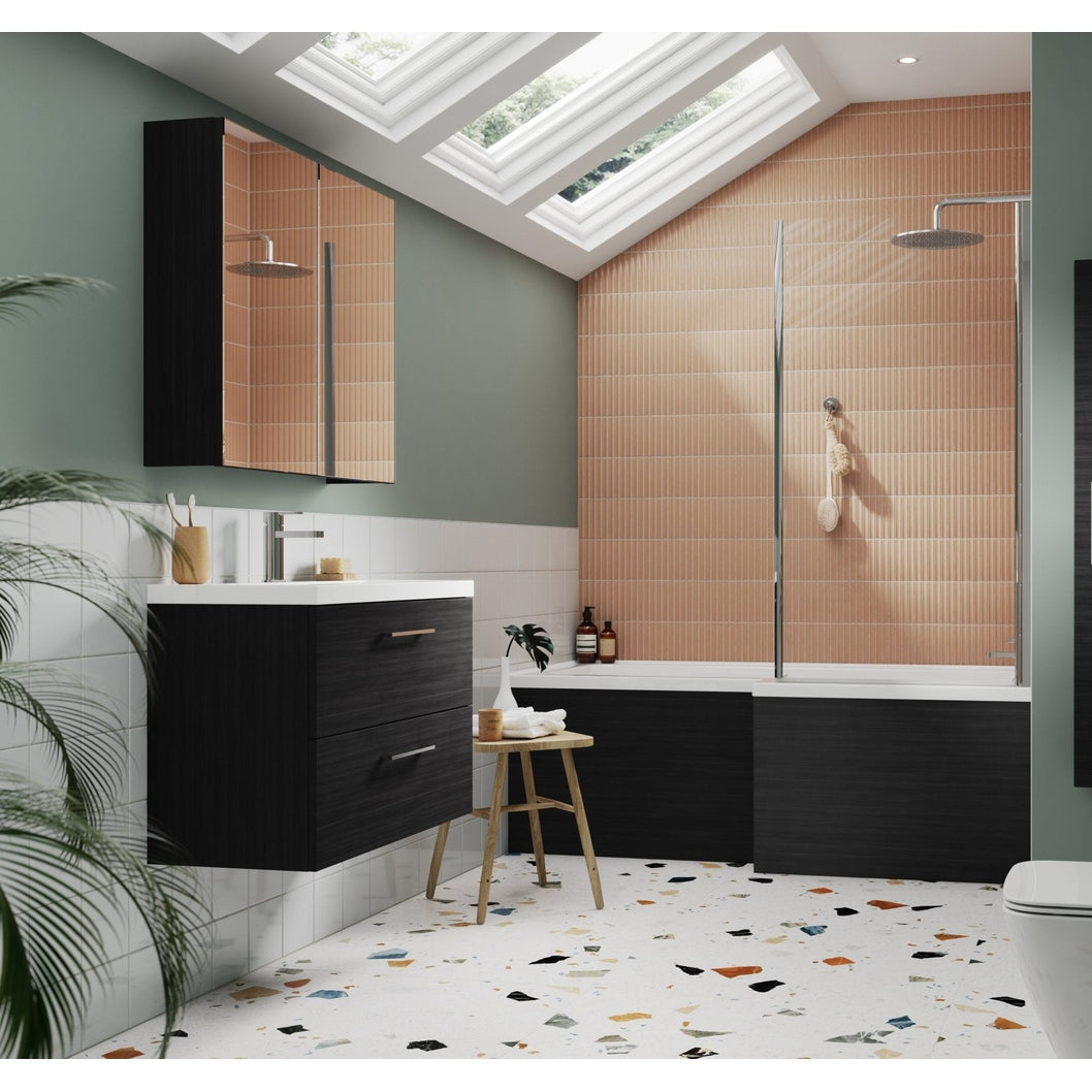 Nuie Arno 800mm Wall Hung 2 Drawer Vanity & Basin 3 Contemporary Charcoal Black 589x810x395mm - JJ Building Materials