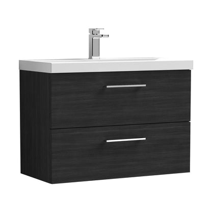 Nuie Arno 800mm Wall Hung 2 Drawer Vanity & Basin 3 Contemporary Charcoal Black 589x810x395mm - JJ Building Materials