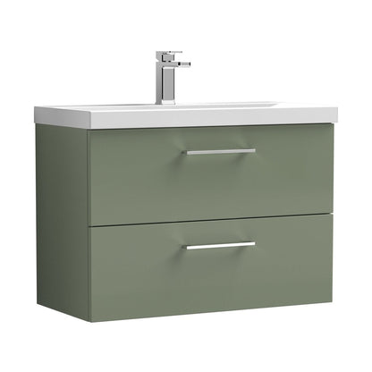 Nuie Arno 800mm Wall Hung 2 Drawer Vanity & Basin 3 Contemporary Satin Green MFC Painted Matt 589x810x395mm - JJ Building Materials