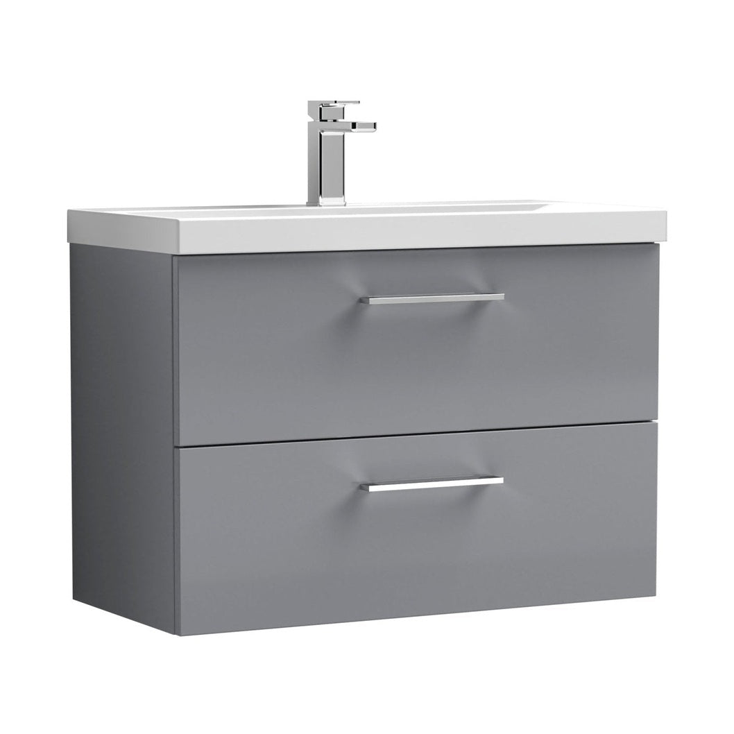 Nuie Arno 800mm Wall Hung 2 Drawer Vanity & Basin 3 Contemporary Satin Grey 589x810x395mm - JJ Building Materials
