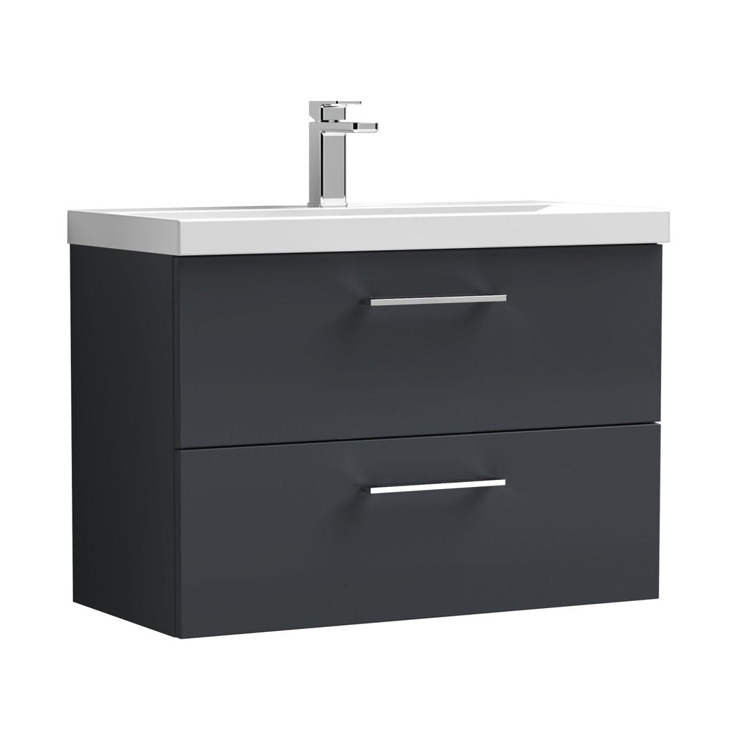 Nuie Arno 800mm Wall Hung 2 Drawer Vanity & Basin 3 Contemporary Soft Black MFC Painted Matt 589x810x395mm - JJ Building Materials