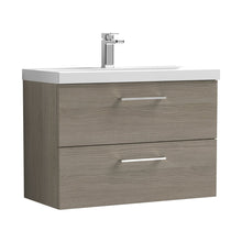 Nuie Arno 800mm Wall Hung 2 Drawer Vanity & Basin 3 Contemporary Solace Oak MFC Textured Woodgrain 589x810x395mm - JJ Building Materials