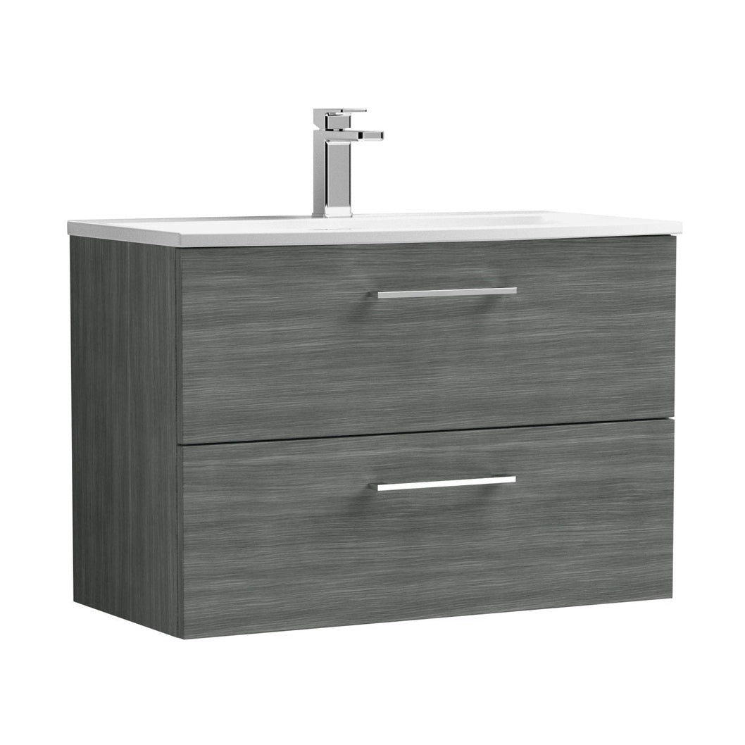 Nuie Arno 800mm Wall Hung 2 Drawer Vanity & Basin 4 Contemporary Anthracite Woodgrain MFC Textured Woodgrain 569x810x440mm - JJ Building Materials