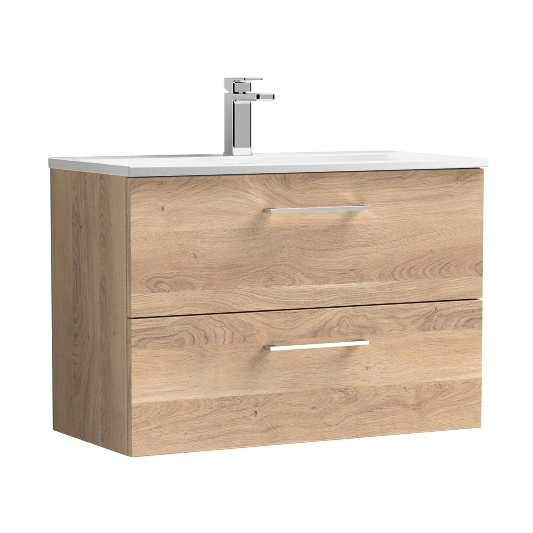 Nuie Arno 800mm Wall Hung 2-drawer Vanity & Basin 4 Contemporary Bleached Oak 570x810x440mm - JJ Building Materials