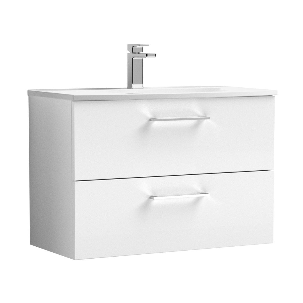 Nuie Arno 800mm Wall Hung 2 Drawer Vanity & Basin 4 Contemporary Gloss White 569x810x440mm - JJ Building Materials