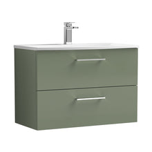 Nuie Arno 800mm Wall Hung 2 Drawer Vanity & Basin 4 Contemporary Satin Green MFC Painted Matt 570x810x440mm - JJ Building Materials