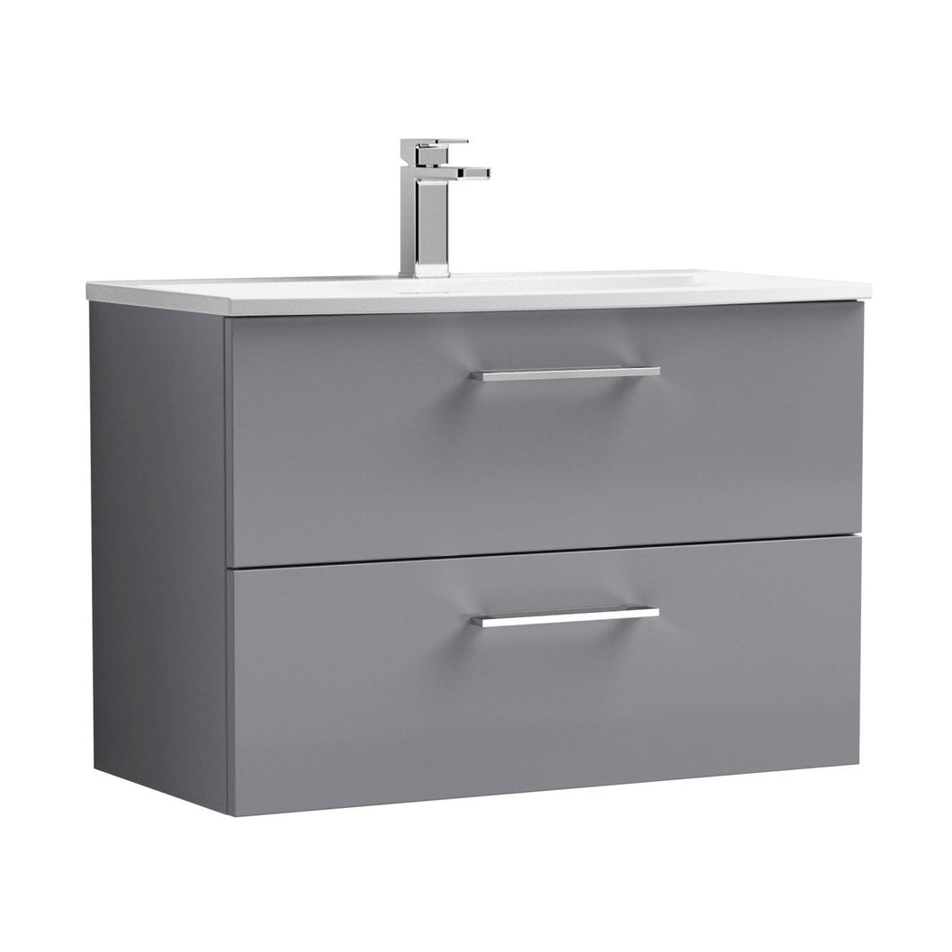 Nuie Arno 800mm Wall Hung 2 Drawer Vanity & Basin 4 Contemporary Satin Grey 569x810x440mm - JJ Building Materials