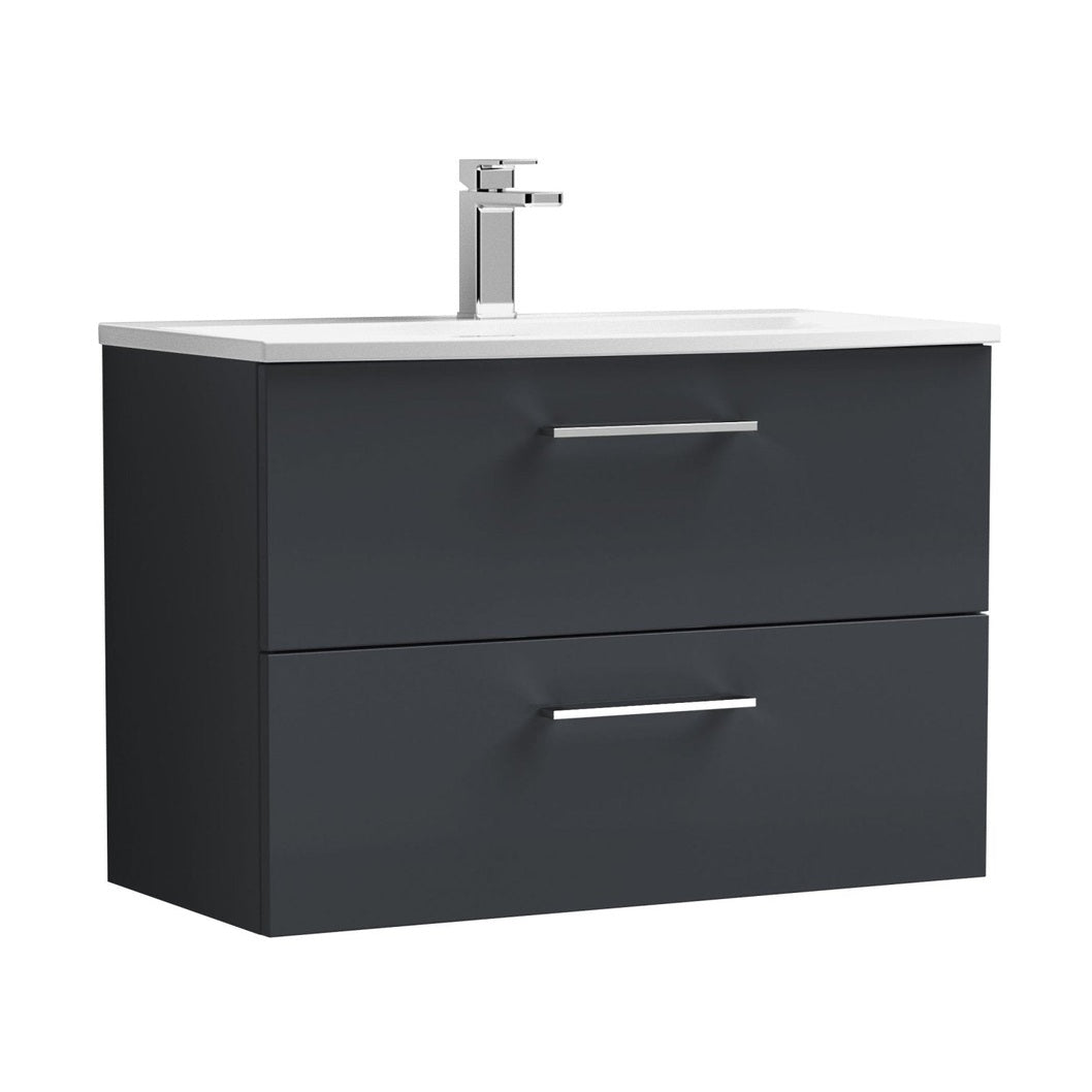 Nuie Arno 800mm Wall Hung 2 Drawer Vanity & Basin 4 Contemporary Soft Black MFC Painted Matt 569x810x440mm - JJ Building Materials