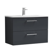 Nuie Arno 800mm Wall Hung 2 Drawer Vanity & Basin 4 Contemporary Soft Black MFC Painted Matt 569x810x440mm - JJ Building Materials