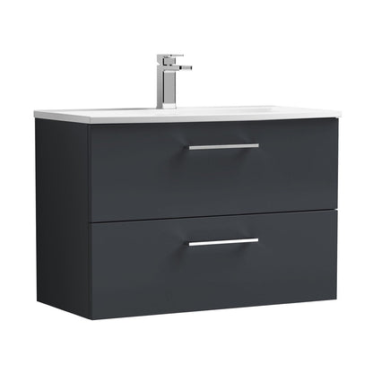 Nuie Arno 800mm Wall Hung 2 Drawer Vanity & Basin 4 Contemporary Soft Black MFC Painted Matt 569x810x440mm - JJ Building Materials