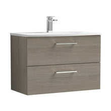 Nuie Arno 800mm Wall Hung 2 Drawer Vanity & Basin 4 Contemporary Solace Oak MFC Textured Woodgrain 569x810x440mm - JJ Building Materials
