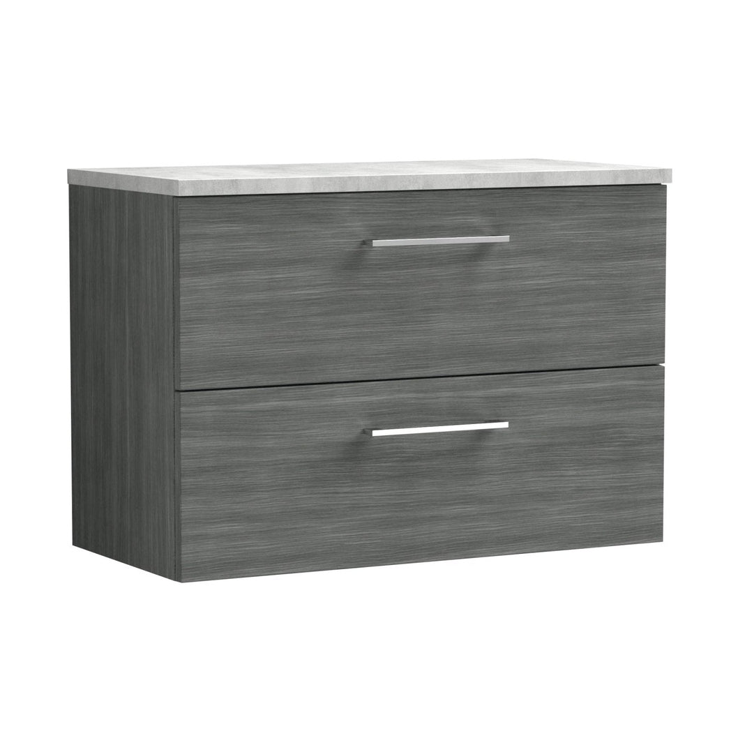 Nuie Arno 800mm Wall Hung 2 Drawer Vanity & Laminate Top Contemporary Anthracite Woodgrain MFC Textured Woodgrain 561x805x390mm - ARN526LBG - JJ Building Materials