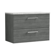 Nuie Arno 800mm Wall Hung 2 Drawer Vanity & Laminate Top Contemporary Anthracite Woodgrain MFC Textured Woodgrain 561x805x390mm - ARN526LBG - JJ Building Materials