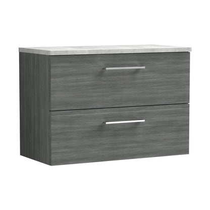 Nuie Arno 800mm Wall Hung 2 Drawer Vanity & Laminate Top Contemporary Anthracite Woodgrain MFC Textured Woodgrain 561x805x390mm - ARN526LBG - JJ Building Materials