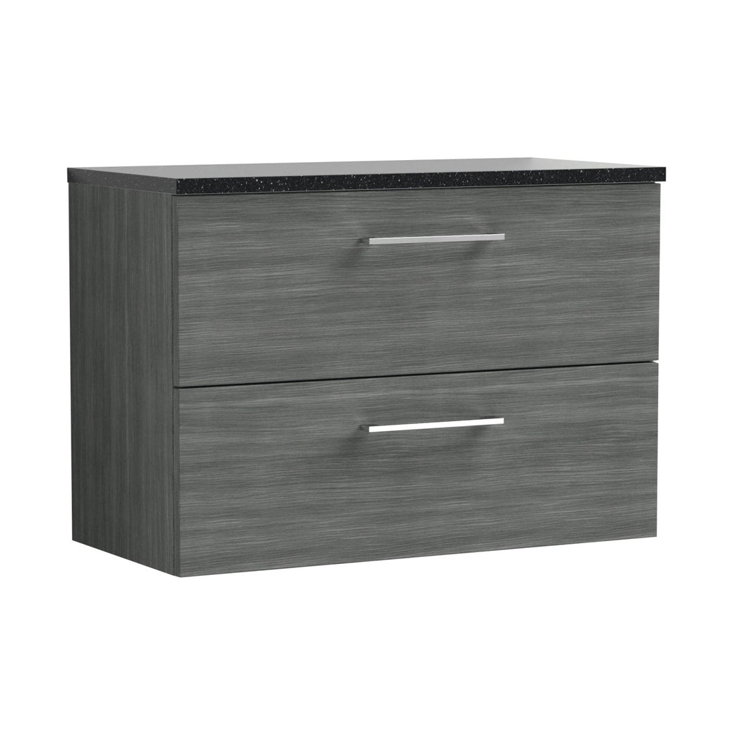 Nuie Arno 800mm Wall Hung 2 Drawer Vanity & Laminate Top Contemporary Anthracite Woodgrain MFC Textured Woodgrain 561x805x390mm - ARN526LSB - JJ Building Materials