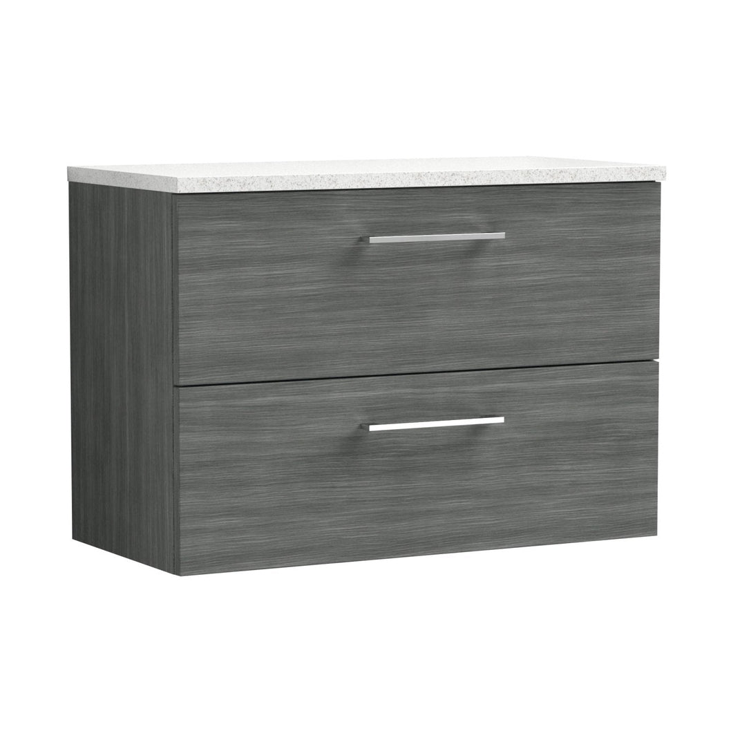 Nuie Arno 800mm Wall Hung 2 Drawer Vanity & Laminate Top Contemporary Anthracite Woodgrain MFC Textured Woodgrain 561x805x390mm - ARN526LSW - JJ Building Materials