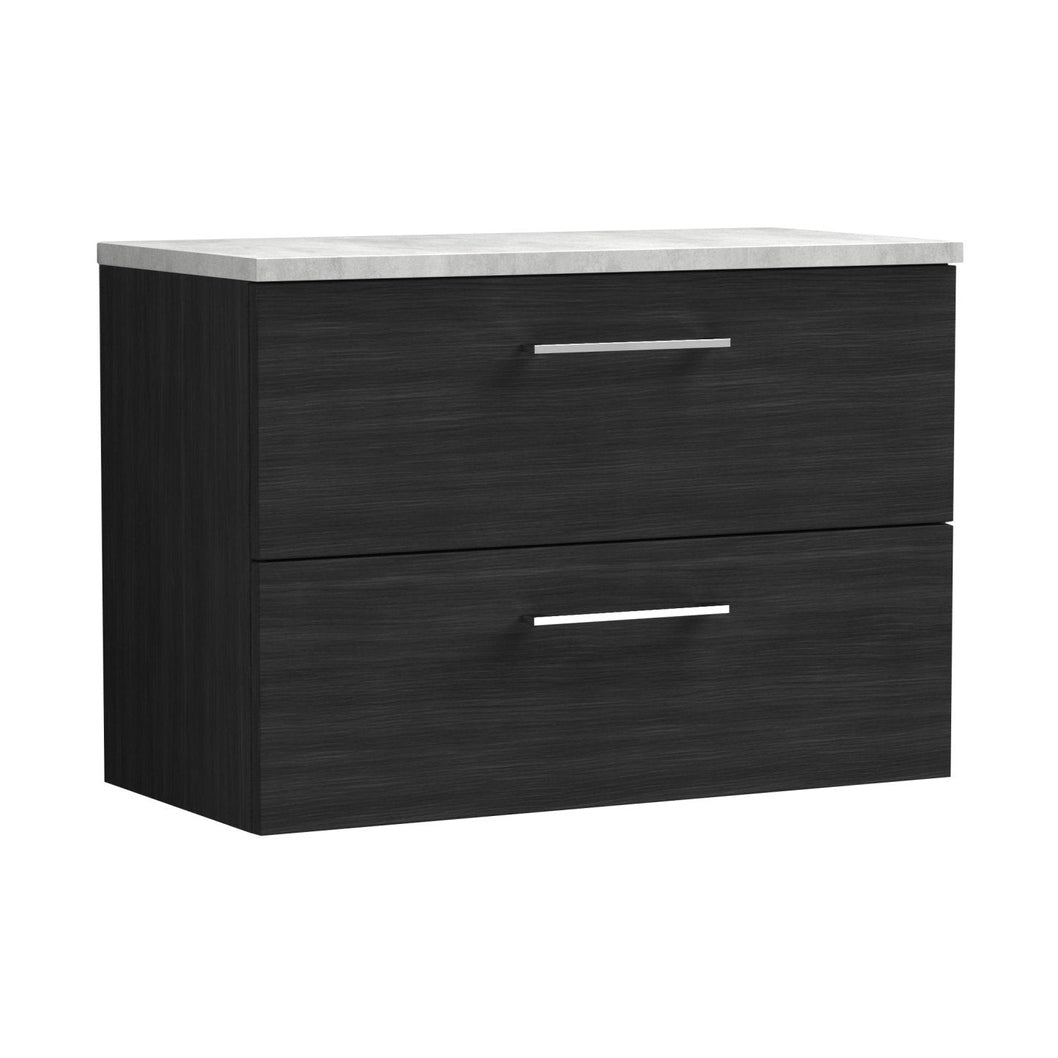 Nuie Arno 800mm Wall Hung 2 Drawer Vanity & Laminate Top Contemporary Charcoal Black MFC Textured Woodgrain 561x805x390mm - ARN626LBG - JJ Building Materials