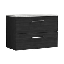 Nuie Arno 800mm Wall Hung 2 Drawer Vanity & Laminate Top Contemporary Charcoal Black MFC Textured Woodgrain 561x805x390mm - ARN626LBG - JJ Building Materials