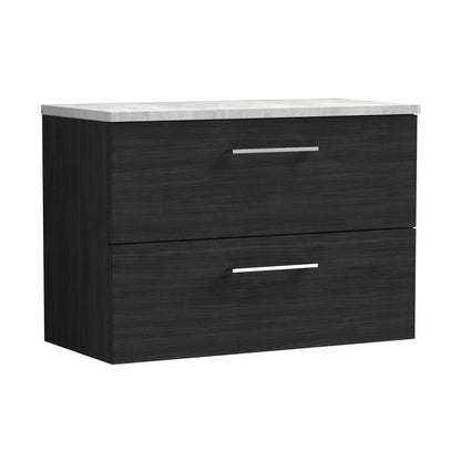 Nuie Arno 800mm Wall Hung 2 Drawer Vanity & Laminate Top Contemporary Charcoal Black MFC Textured Woodgrain 561x805x390mm - ARN626LBG - JJ Building Materials