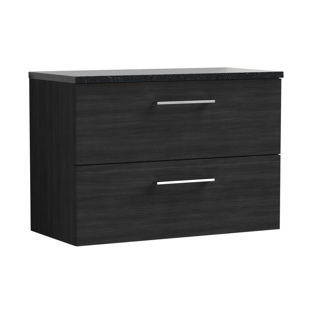 Nuie Arno 800mm Wall Hung 2 Drawer Vanity & Laminate Top Contemporary Charcoal Black MFC Textured Woodgrain 561x805x390mm - ARN626LSB - JJ Building Materials
