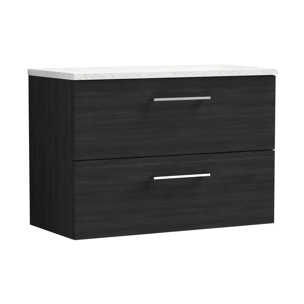 Nuie Arno 800mm Wall Hung 2 Drawer Vanity & Laminate Top Contemporary Charcoal Black MFC Textured Woodgrain 561x805x390mm - ARN626LSW - JJ Building Materials