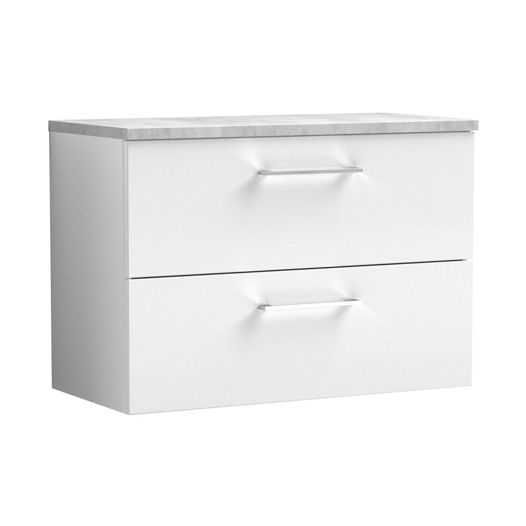 Nuie Arno 800mm Wall Hung 2 Drawer Vanity & Laminate Top Contemporary Gloss White MFC Painted Gloss 561x805x390mm - ARN126LBG - JJ Building Materials