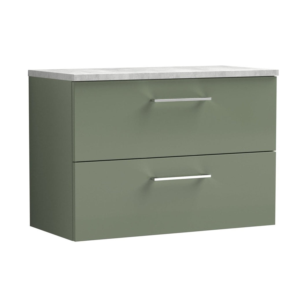 Nuie Arno 800mm Wall Hung 2 Drawer Vanity & Laminate Top Contemporary Satin Green MFC Painted Matt 561x805x390mm - ARN826LBG - JJ Building Materials