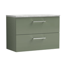 Nuie Arno 800mm Wall Hung 2 Drawer Vanity & Laminate Top Contemporary Satin Green MFC Painted Matt 561x805x390mm - ARN826LBG - JJ Building Materials