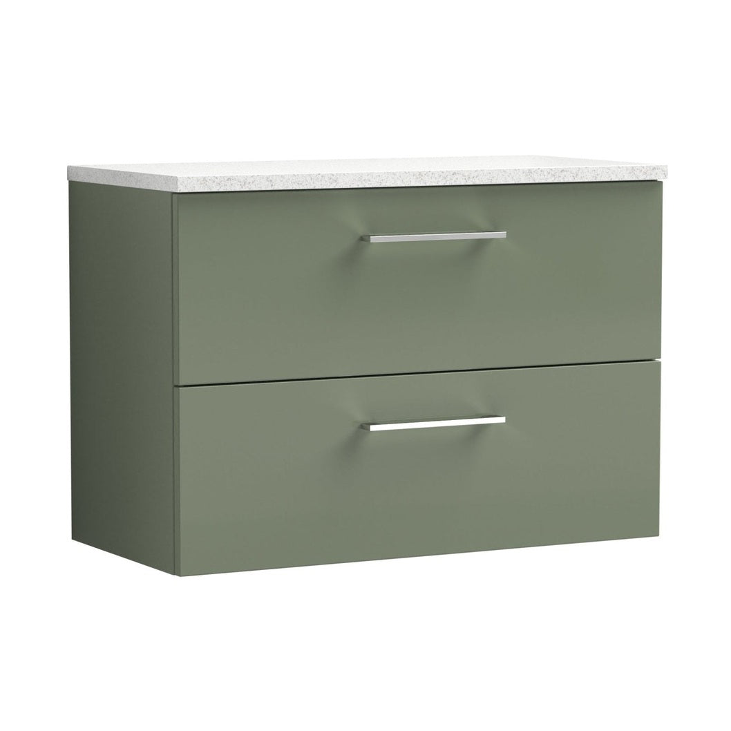 Nuie Arno 800mm Wall Hung 2 Drawer Vanity & Laminate Top Contemporary Satin Green MFC Painted Matt 561x805x390mm - ARN826LSW - JJ Building Materials