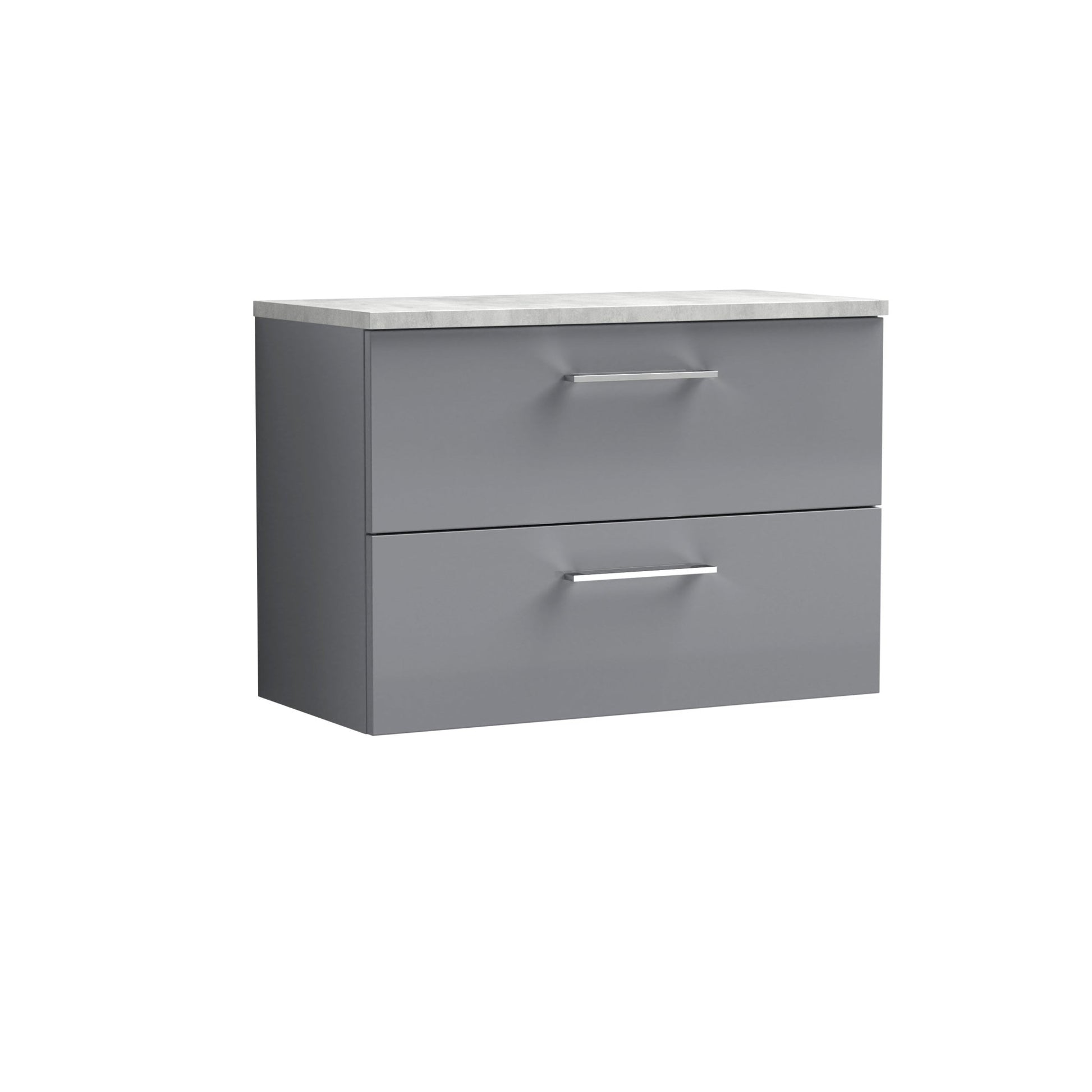 Nuie Arno 800mm Wall Hung 2 Drawer Vanity & Laminate Top Contemporary Satin Grey MFC Painted Matt 561x805x390mm - ARN2226LBG - JJ Building Materials