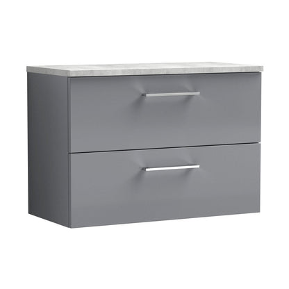 Nuie Arno 800mm Wall Hung 2 Drawer Vanity & Laminate Top Contemporary Satin Grey MFC Painted Matt 561x805x390mm - ARN2226LBG - JJ Building Materials