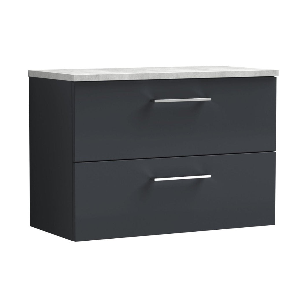 Nuie Arno 800mm Wall Hung 2 Drawer Vanity & Laminate Top Contemporary Soft Black MFC Painted Matt 561x805x390mm - ARN1426LBG - JJ Building Materials