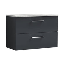 Nuie Arno 800mm Wall Hung 2 Drawer Vanity & Laminate Top Contemporary Soft Black MFC Painted Matt 561x805x390mm - ARN1426LBG - JJ Building Materials