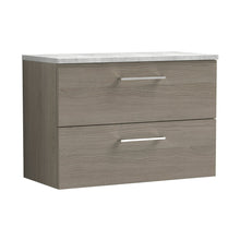 Nuie Arno 800mm Wall Hung 2 Drawer Vanity & Laminate Top Contemporary Solace Oak MFC Textured Woodgrain 561x805x390mm - ARN2526LBG - JJ Building Materials
