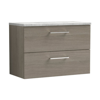 Nuie Arno 800mm Wall Hung 2 Drawer Vanity & Laminate Top Contemporary Solace Oak MFC Textured Woodgrain 561x805x390mm - ARN2526LBG - JJ Building Materials