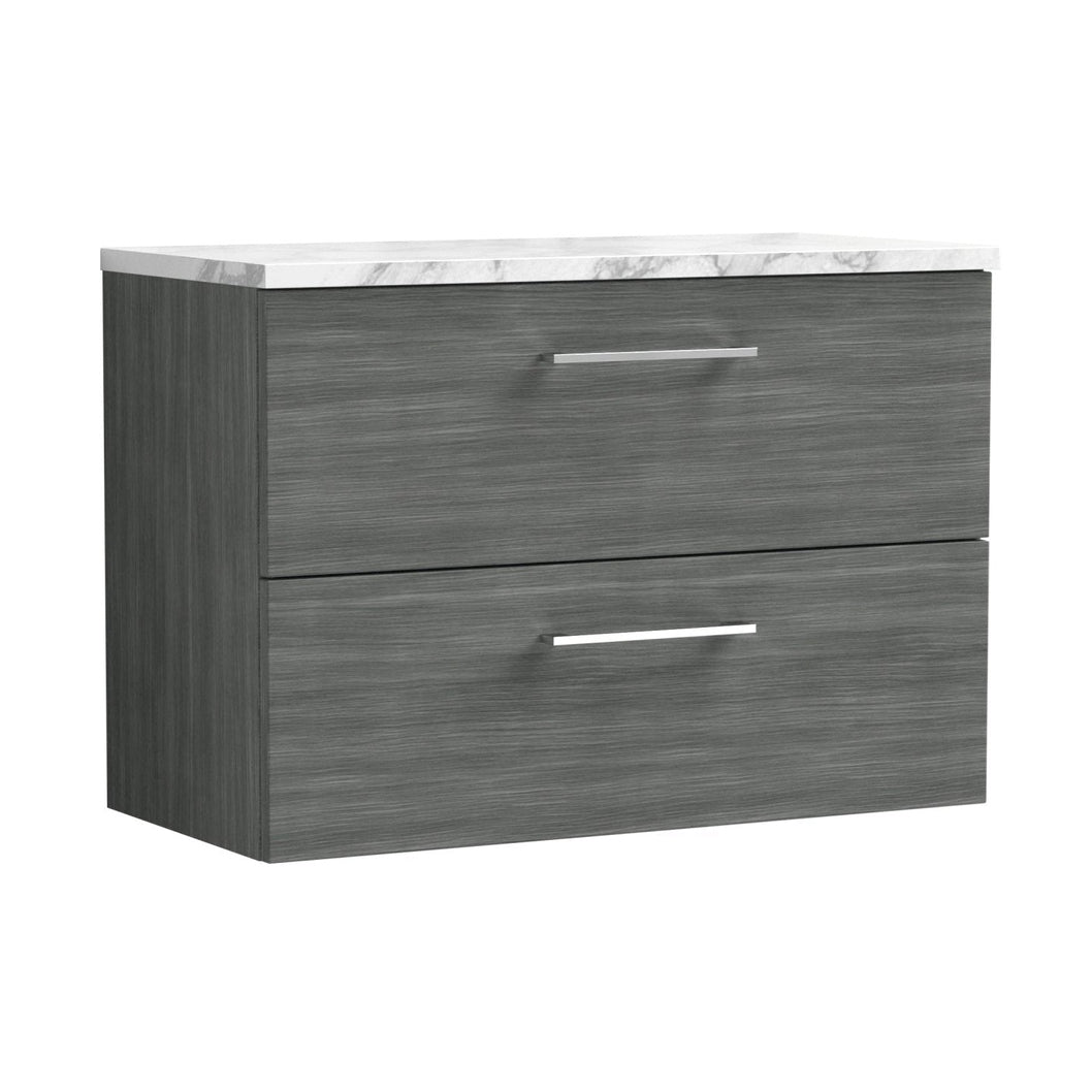 Nuie Arno 800mm Wall Hung 2-drawer Vanity & Laminate Worktop Contemporary Anthracite Woodgrain MFC Textured Woodgrain 561x805x390mm - JJ Building Materials