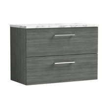 Nuie Arno 800mm Wall Hung 2-drawer Vanity & Laminate Worktop Contemporary Anthracite Woodgrain MFC Textured Woodgrain 561x805x390mm - JJ Building Materials