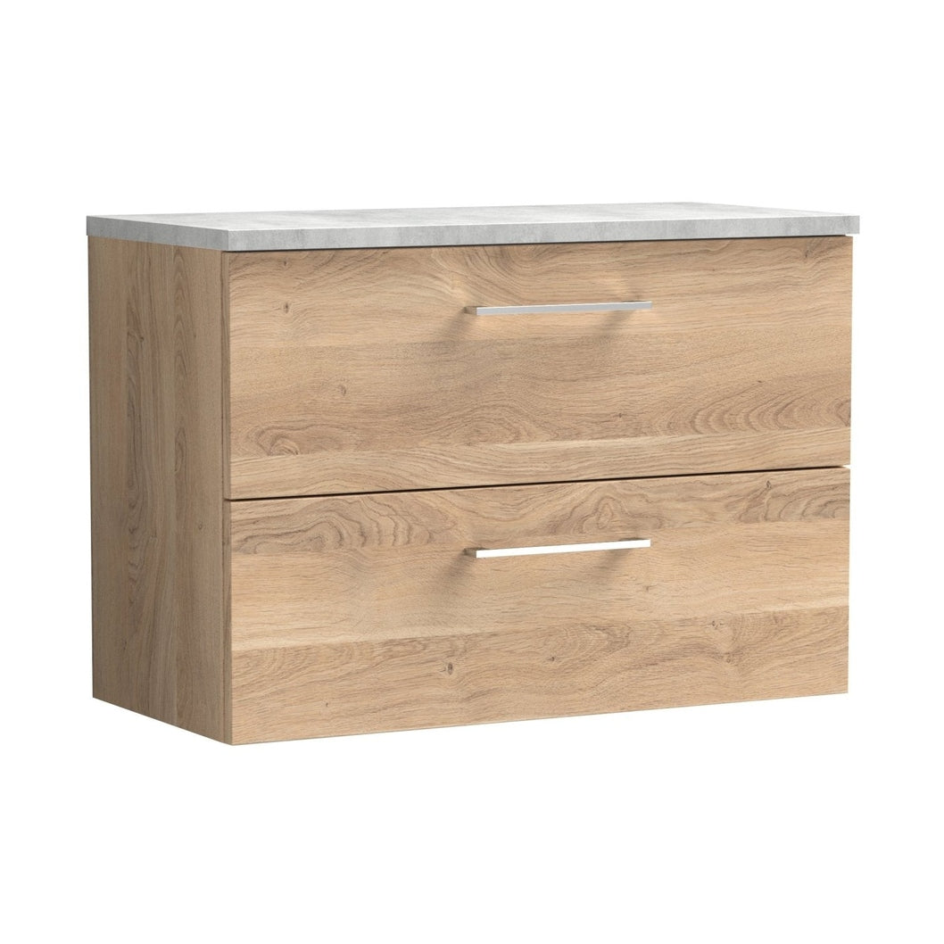 Nuie Arno 800mm Wall Hung 2-drawer Vanity & Laminate Worktop Contemporary Bleached Oak MFC Textured Woodgrain 562x805x390mm - ARN3026LBG - JJ Building Materials