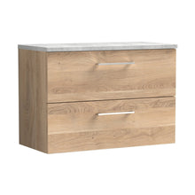 Nuie Arno 800mm Wall Hung 2-drawer Vanity & Laminate Worktop Contemporary Bleached Oak MFC Textured Woodgrain 562x805x390mm - ARN3026LBG - JJ Building Materials