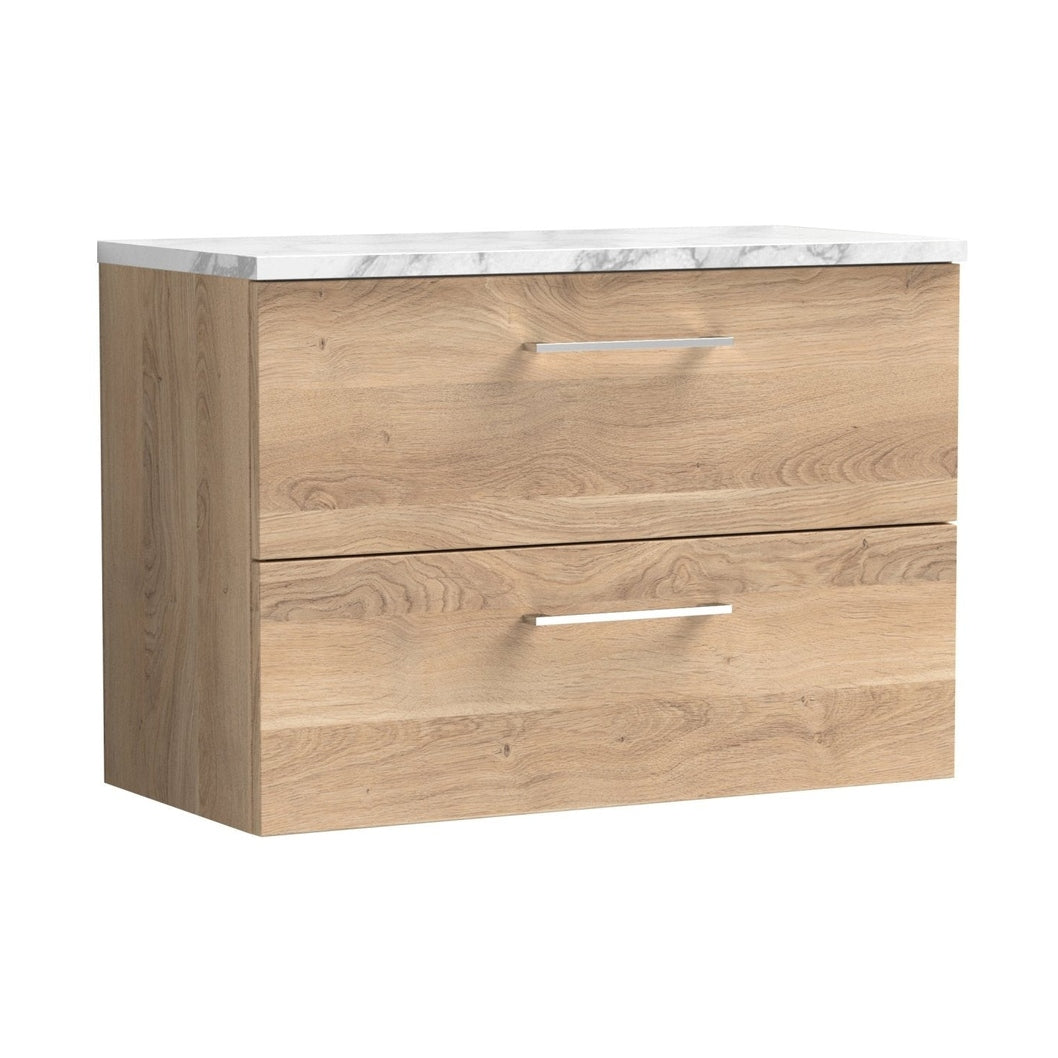 Nuie Arno 800mm Wall Hung 2-drawer Vanity & Laminate Worktop Contemporary Bleached Oak MFC Textured Woodgrain 562x805x390mm - ARN3026LCM - JJ Building Materials