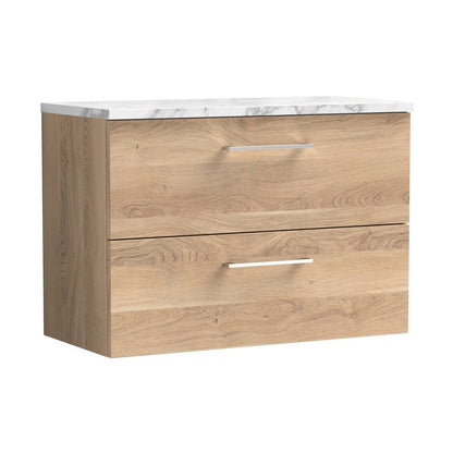 Nuie Arno 800mm Wall Hung 2-drawer Vanity & Laminate Worktop Contemporary Bleached Oak MFC Textured Woodgrain 562x805x390mm - ARN3026LCM - JJ Building Materials