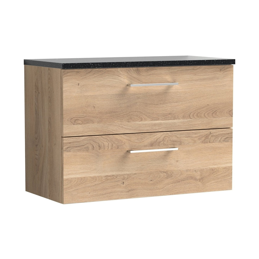 Nuie Arno 800mm Wall Hung 2-drawer Vanity & Laminate Worktop Contemporary Bleached Oak MFC Textured Woodgrain 562x805x390mm - ARN3026LSB - JJ Building Materials