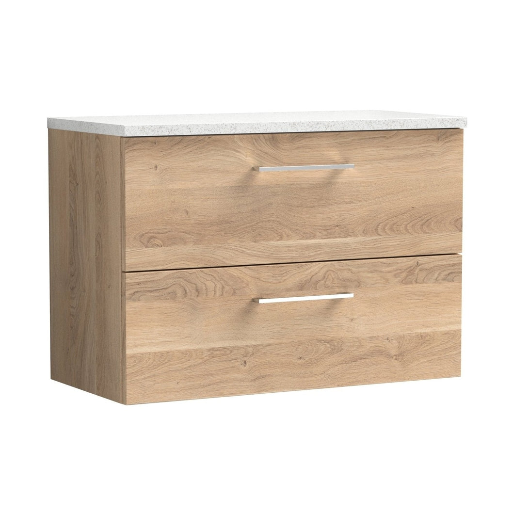 Nuie Arno 800mm Wall Hung 2-drawer Vanity & Laminate Worktop Contemporary Bleached Oak MFC Textured Woodgrain 562x805x390mm - ARN3026LSW - JJ Building Materials