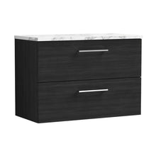 Nuie Arno 800mm Wall Hung 2-drawer Vanity & Laminate Worktop Contemporary Charcoal Black MFC Textured Woodgrain 562x805x390mm - JJ Building Materials