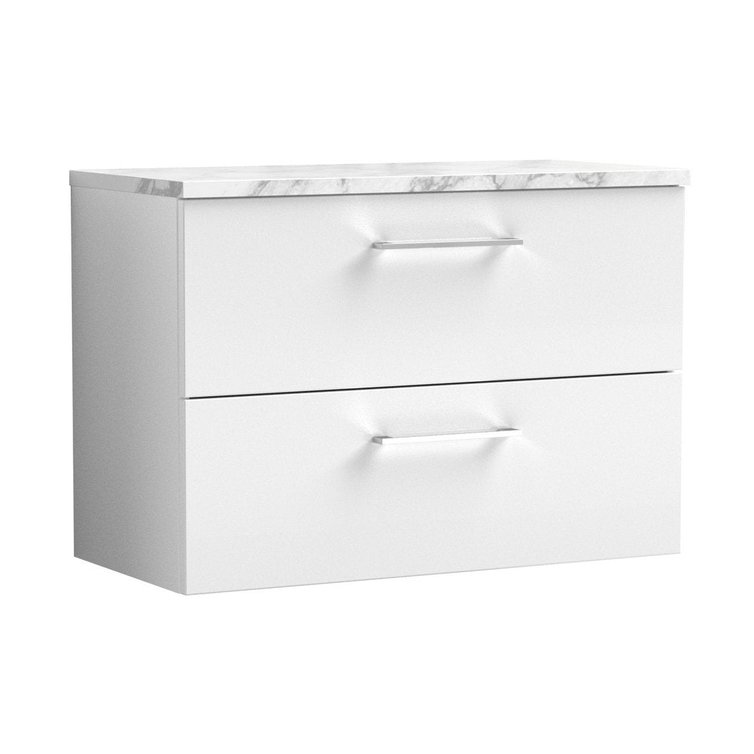 Nuie Arno 800mm Wall Hung 2-drawer Vanity & Laminate Worktop Contemporary Gloss White MFC Painted Gloss 561x805x390mm - JJ Building Materials
